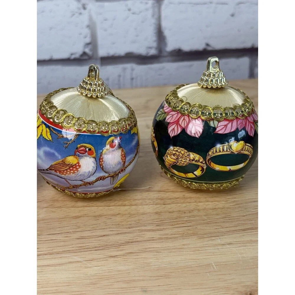 Twelve Days Of Christmas Ball Ornaments Set Of 12 Satin Vintage Rauch Industries